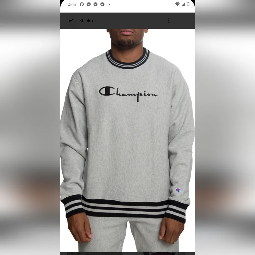 Champion Men's Light Gray Crewneck Sweater Size L